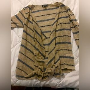 Tan and blue striped living doll sheer cardigan size small